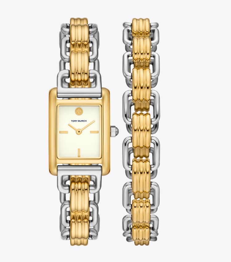 Tory Burch MINI ELEANOR DOUBLE WRAP WATCH, TWO-TONE STAINLESS STEEL - Ivory/ Two-Tone