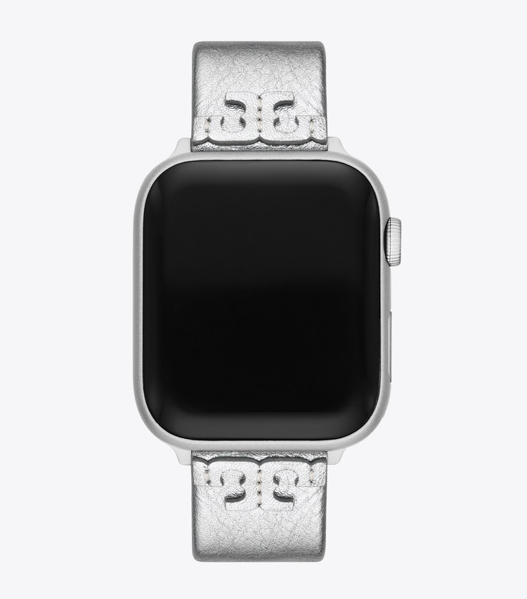 Tory Burch MCGRAW BAND FOR APPLE WATCH, METALLIC LEATHER - Silver