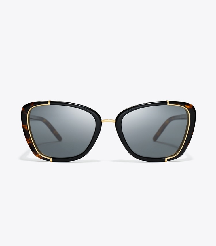 Tory Burch ELEANOR CAT-EYE SUNGLASSES - Black/Tortoise/Dark Grey