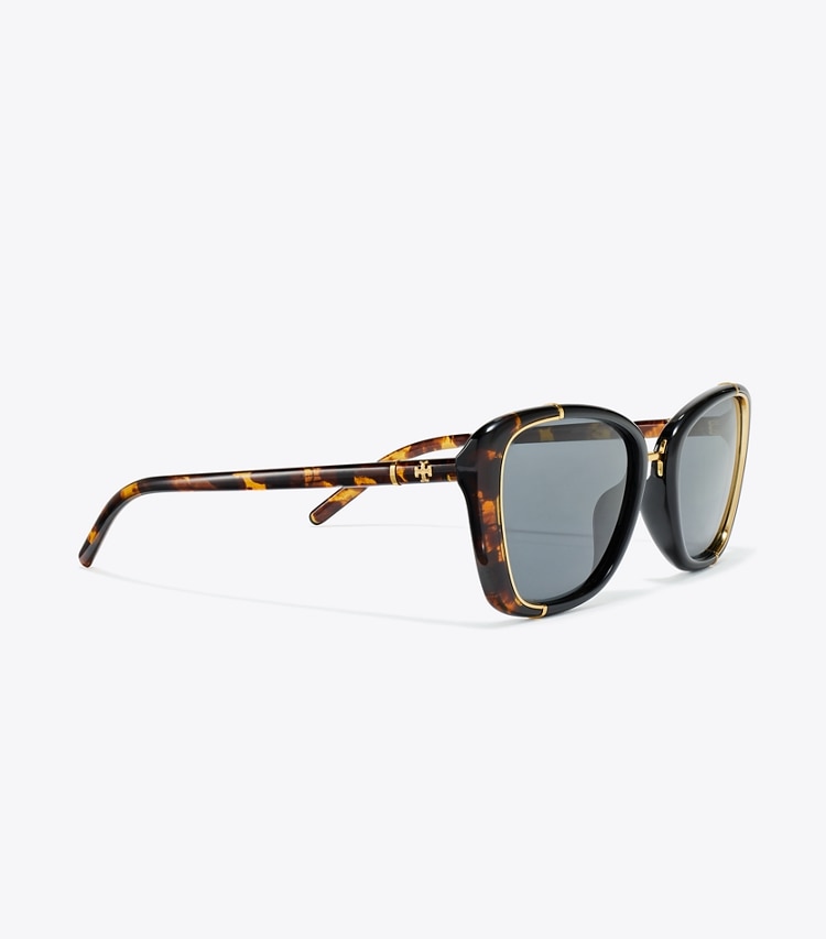 Tory Burch ELEANOR CAT-EYE SUNGLASSES - Black/Tortoise/Dark Grey