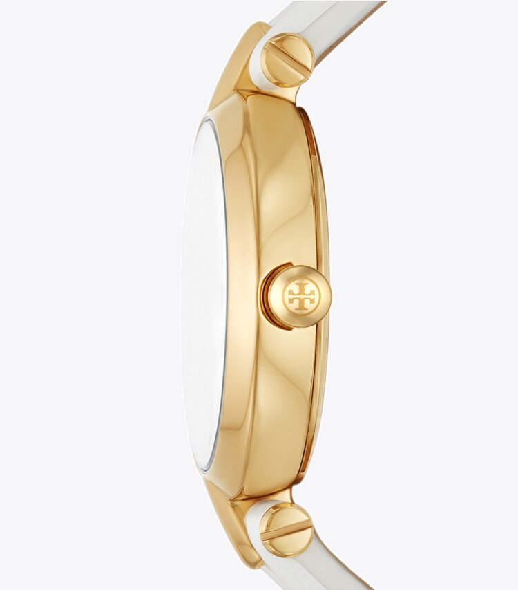 Tory Burch KIRA WATCH, LEATHER/GOLD-TONE STAINLESS STEEL - Ivory/Gold