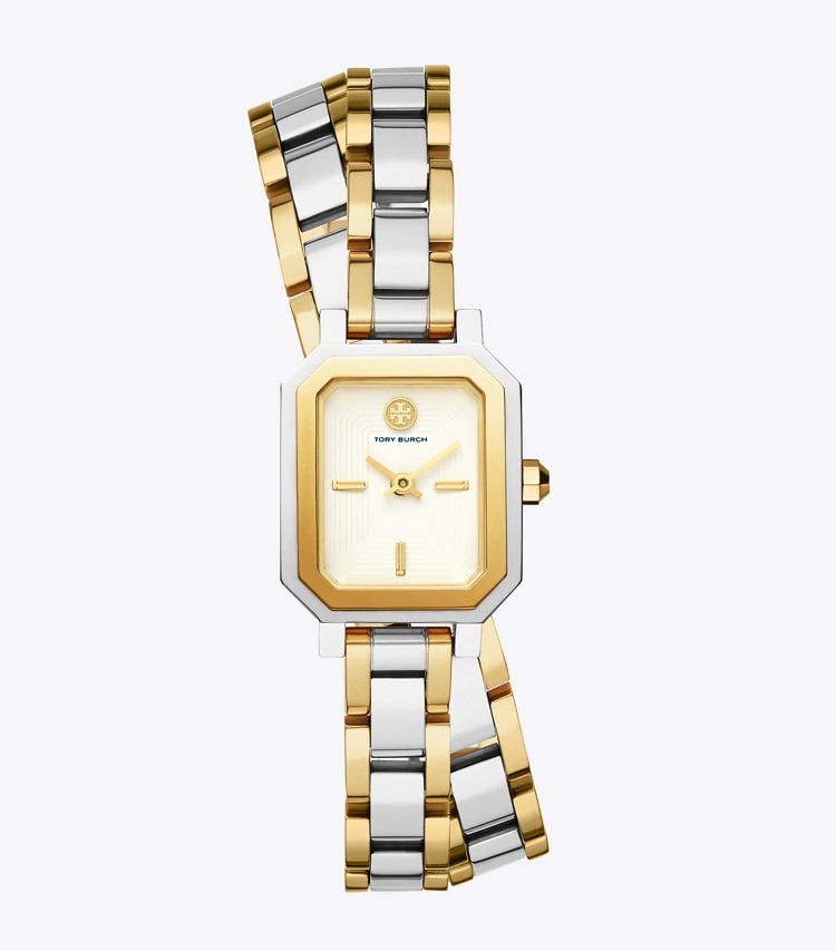 Tory Burch ROBINSON MINI WATCH, TWO-TONE GOLD/STAINLESS STEEL - Silver/Gold/Ivory