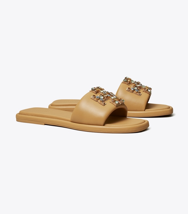 Tory Burch DOUBLE T CRYSTAL SPORT SLIDE - Ginger Shortbread