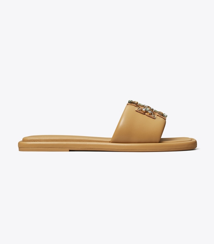 Tory Burch DOUBLE T CRYSTAL SPORT SLIDE - Ginger Shortbread