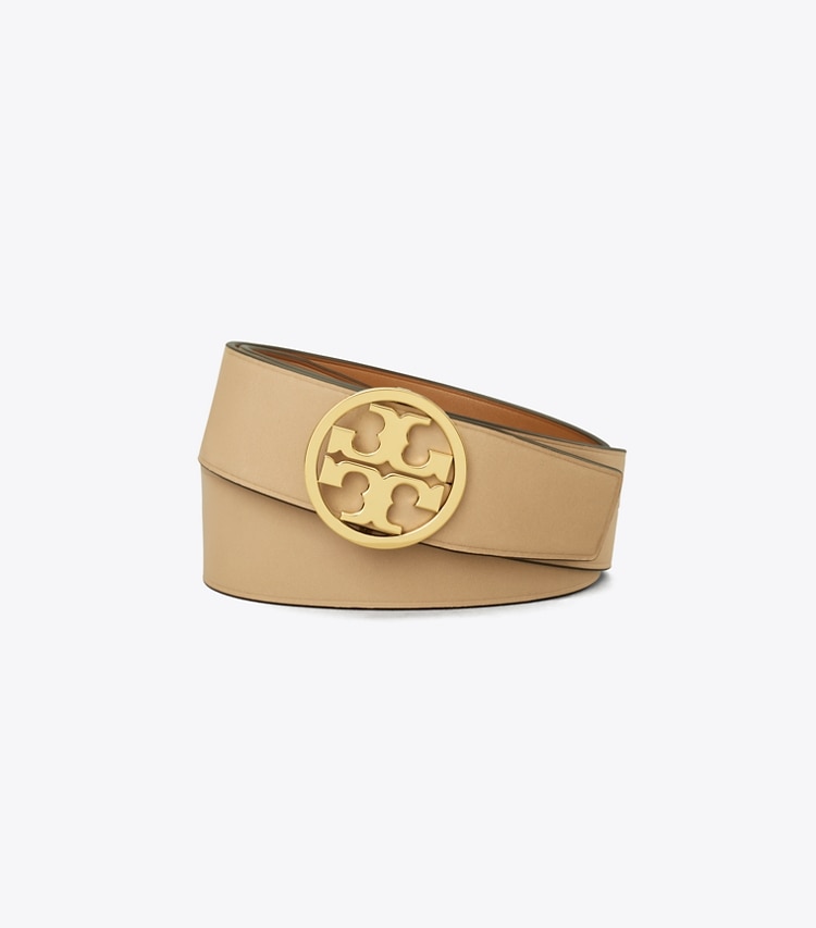 Tory Burch 1.5" MILLER REVERSIBLE BELT - Earthy Cane / Kobicha / Gold