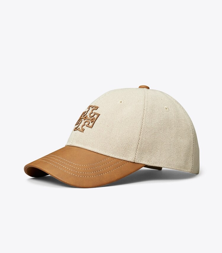 Tory Burch TWO-TONE CANVAS CAP - Natural Brown