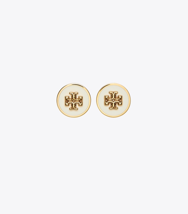 Tory Burch KIRA ENAMEL CIRCLE-STUD EARRING - Tory Gold / New Ivory