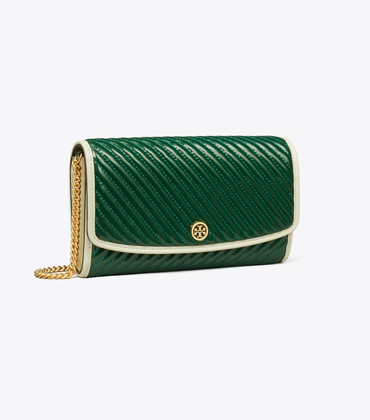 Tory Burch ROBINSON PATENT QUILTED CHAIN WALLET - Pine Tree