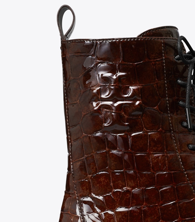 Tory Burch DOUBLE T COMBAT BOOT - Brown Croc