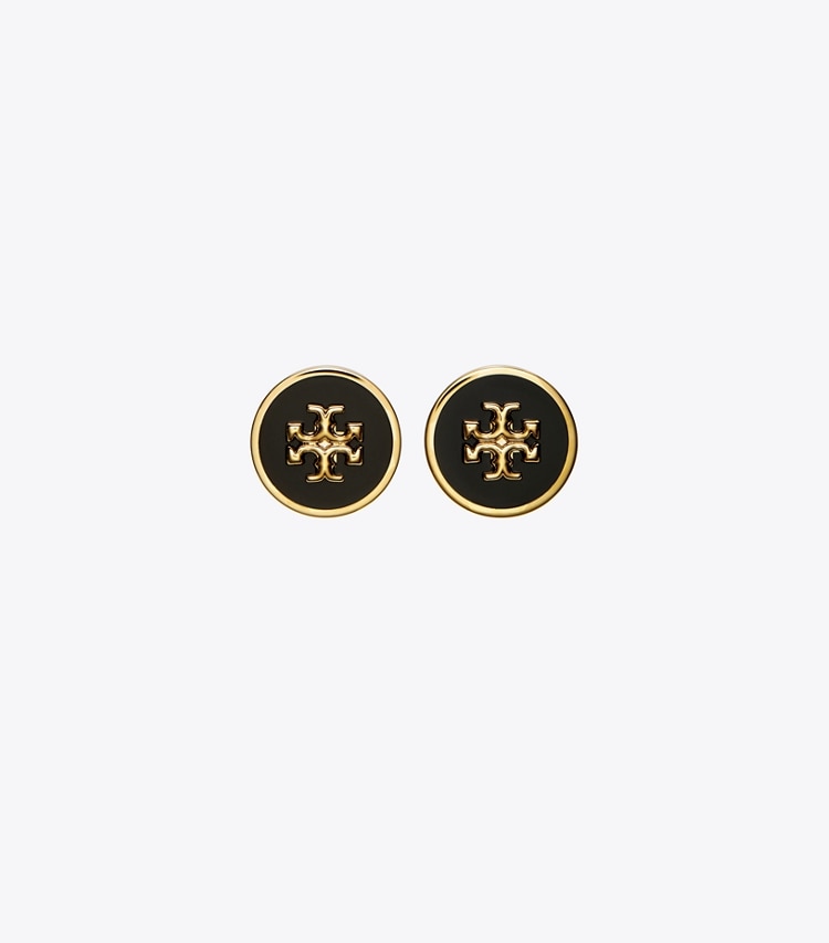 Tory Burch KIRA ENAMEL CIRCLE-STUD EARRING - Tory Gold / Black