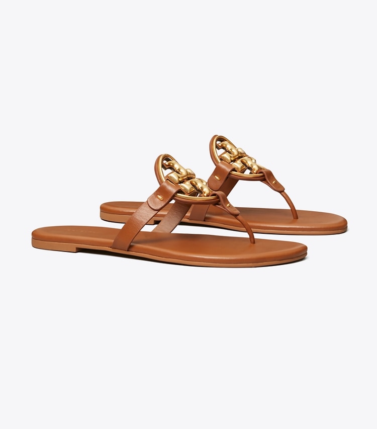 Tory Burch MILLER SOFT METAL LOGO SANDAL - Bourbon Miele