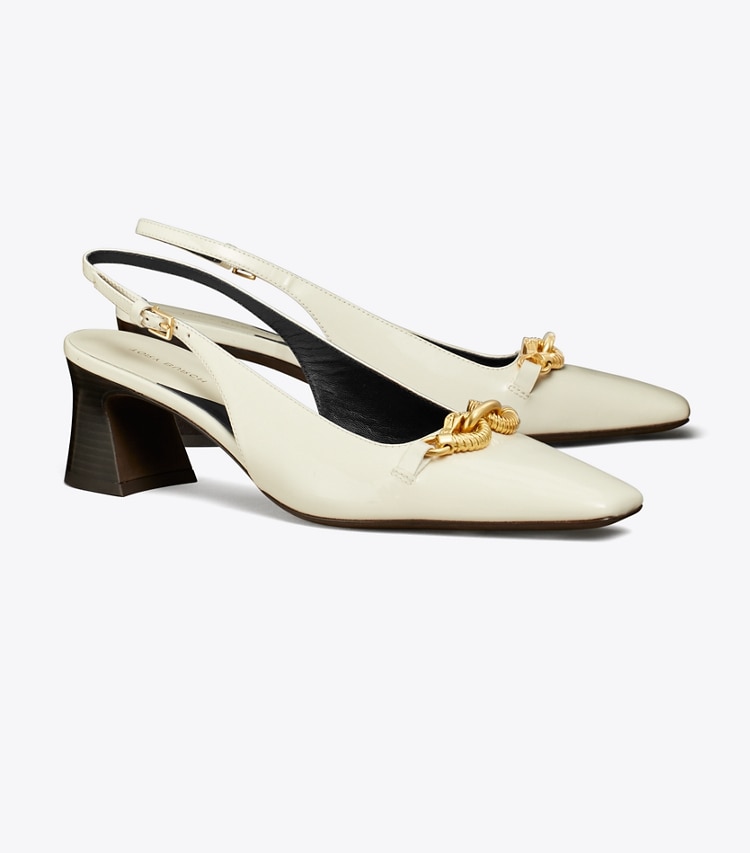 Tory Burch JESSA SLINGBACK HEEL - Light Cream / Gold