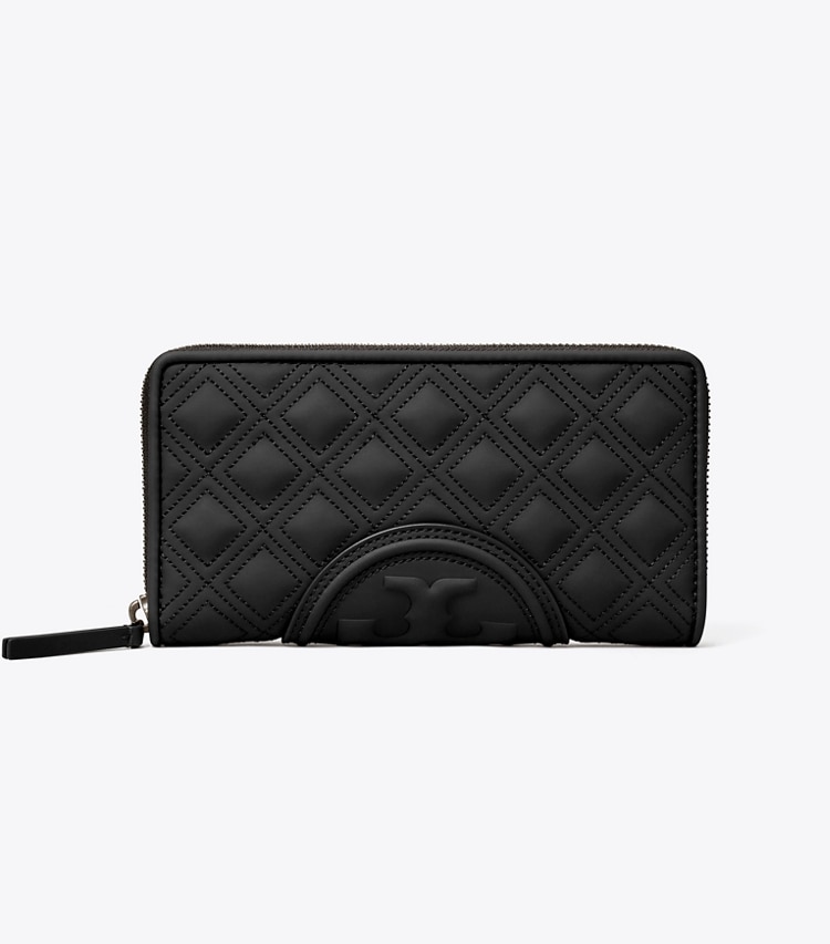 Tory Burch FLEMING SOFT MATTE ZIP CONTINENTAL WALLET - Black / Black