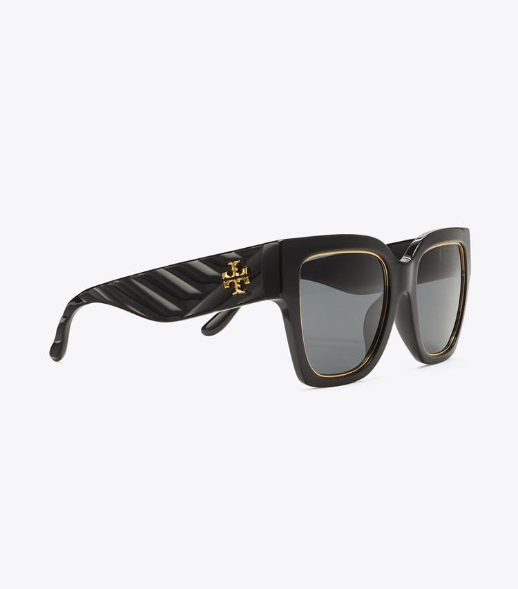 Tory Burch KIRA SQUARE SUNGLASSES - Black/Solid Grey Tory Burch KIRA SQUARE SUNGLASSES - Black/Solid Grey