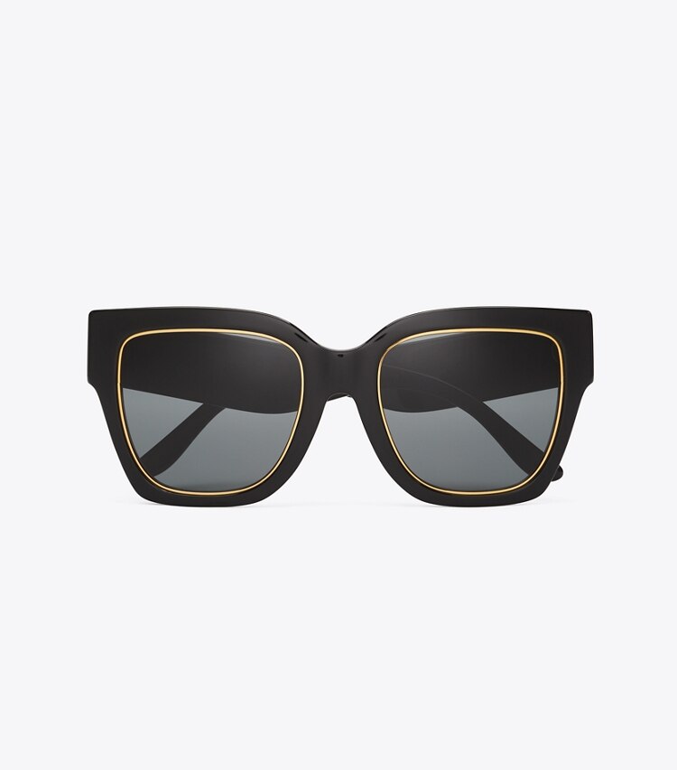Tory Burch KIRA SQUARE SUNGLASSES - Black/Solid Grey Tory Burch KIRA SQUARE SUNGLASSES - Black/Solid Grey