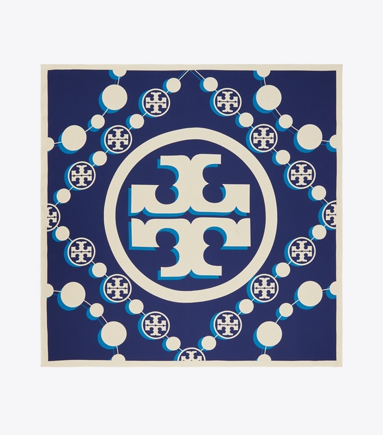 Tory Burch 3D T MONOGRAM DOUBLE-SIDED SILK SQUARE SCARF - Navy