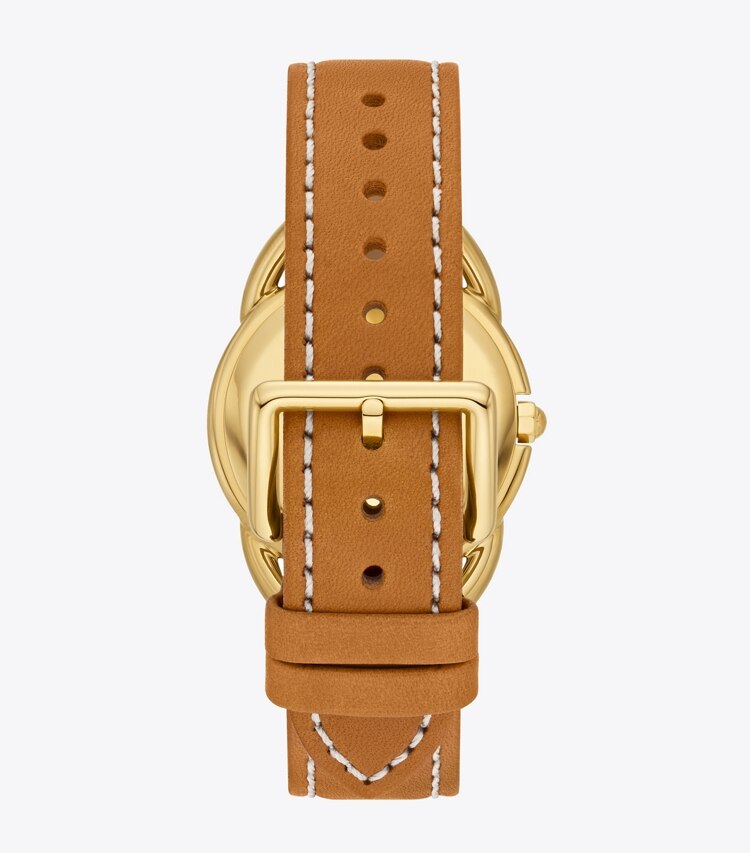 Tory Burch MILLER WATCH, LEATHER / GOLD-TONE STAINLESS STEEL - Ivory/Gold/Luggage