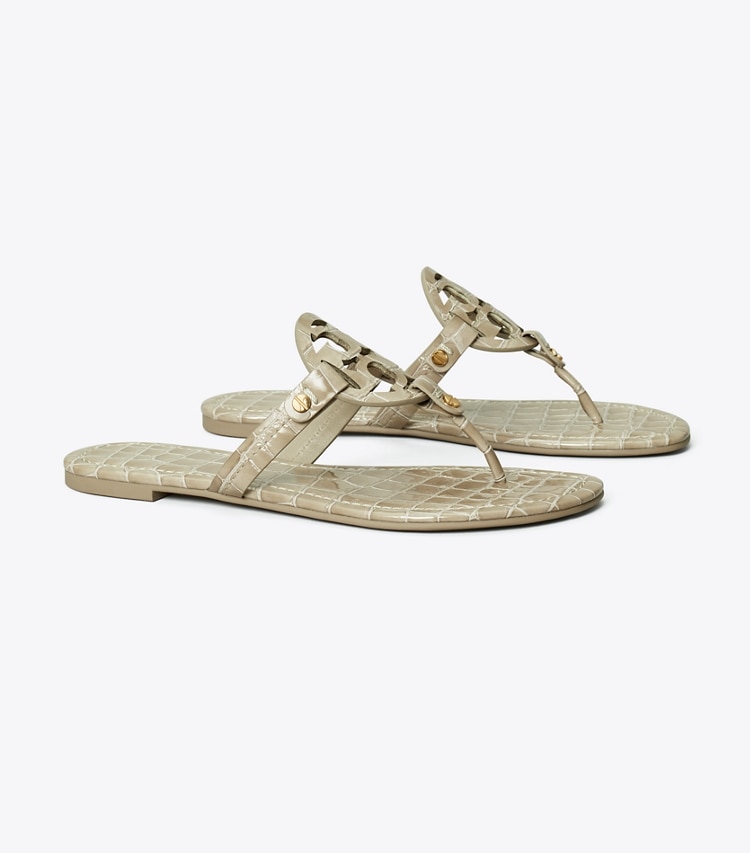 Tory Burch MILLER CROC EMBOSSED LEATHER SANDAL - Smokey Taupe