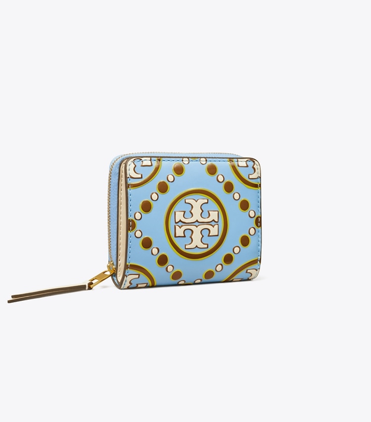 Tory Burch T MONOGRAM CONTRAST EMBOSSED BI-FOLD WALLET - Dauphin Blue / New Ivory