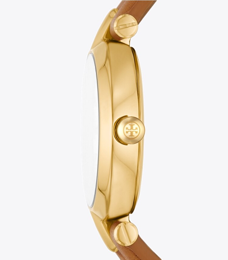 Tory Burch KIRA WATCH, LEATHER/GOLD-TONE STAINLESS STEEL - Ivory/Gold/Luggage