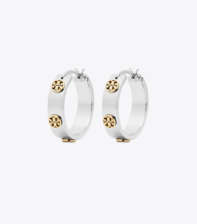 Tory Burch SMALL MILLER STUD HUGGIE EARRING - Tory Silver / Tory Gold