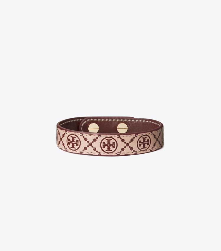 Tory Burch MILLER LEATHER BRACELET - Tory Gold / Shell Pink / Muscadine