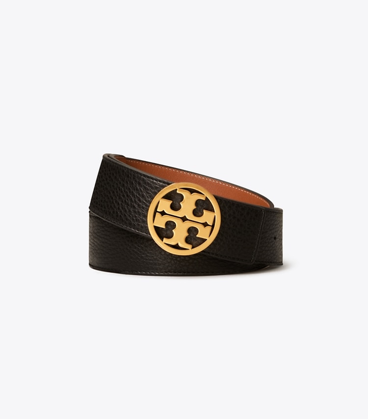 Tory Burch 1.5" MILLER REVERSIBLE BELT - Black / Classic Cuoio / Gold