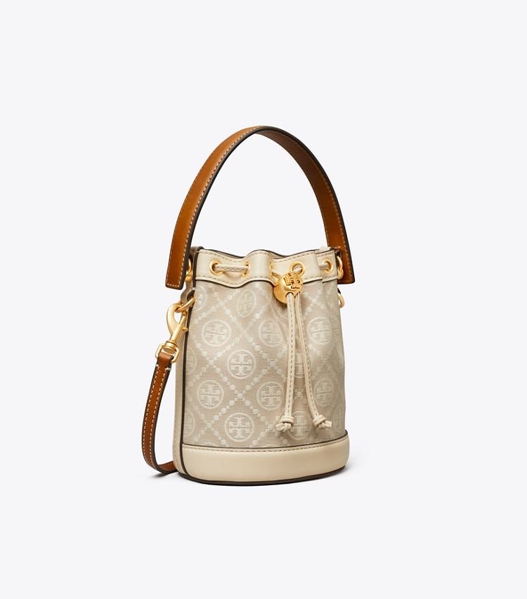 Tory Burch MINI T MONOGRAM BUCKET BAG - Ivory