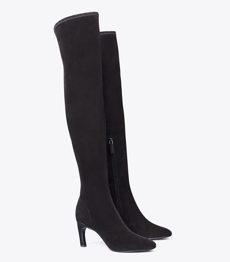 Tory Burch OVER-THE-KNEE HEELED SUEDE BOOT - Perfect Black / Nero