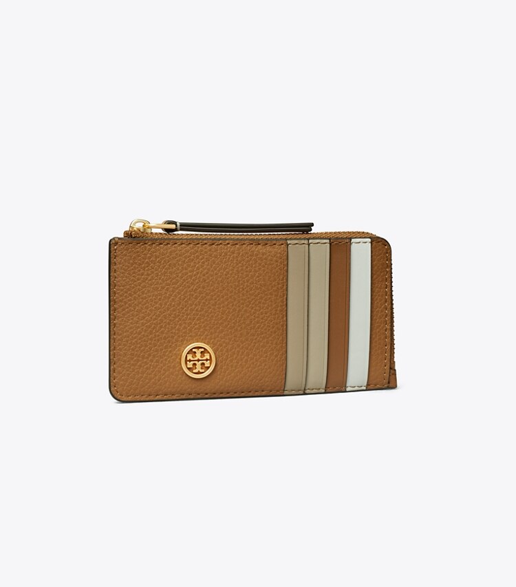 Tory Burch ROBINSON PEBBLED TOP-ZIP CARD CASE - Tiger's Eye