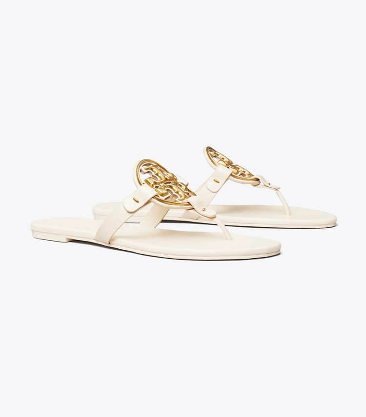 Tory Burch MILLER SOFT METAL LOGO SANDAL - New Cream / Gold