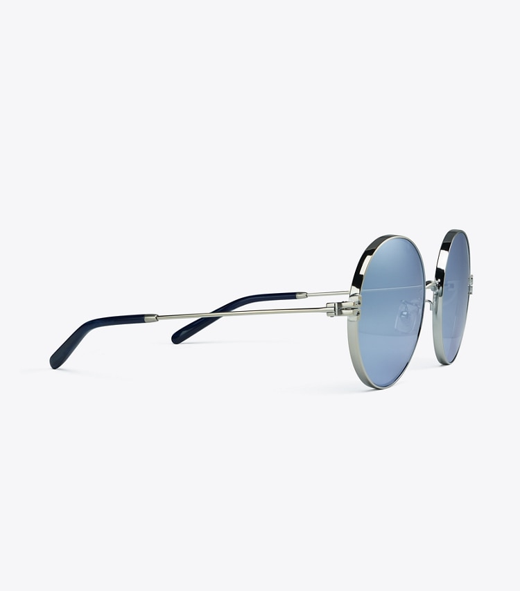 Tory Burch ELEANOR METAL ROUND SUNGLASSES - Shiny Silver/Dark Blue Mirror Tory Burch ELEANOR METAL ROUND SUNGLASSES - Shiny Silver/Dark Blue Mirror