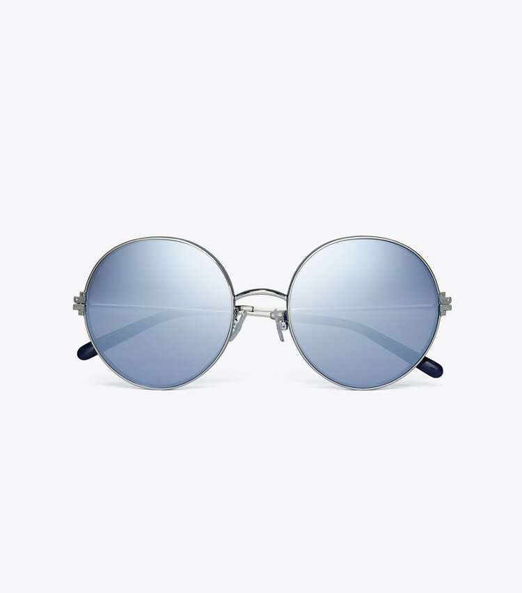Tory Burch ELEANOR METAL ROUND SUNGLASSES - Shiny Silver/Dark Blue Mirror Tory Burch ELEANOR METAL ROUND SUNGLASSES - Shiny Silver/Dark Blue Mirror