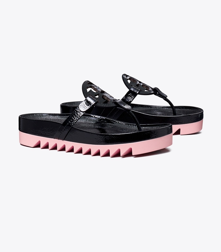 Tory Burch MILLER CLOUD LUG SANDAL - Perfect Black / Petunia