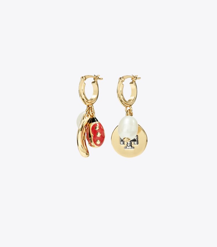 Tory Burch CHARM HOOP EARRING - Tory Gold / Cream / Crystal