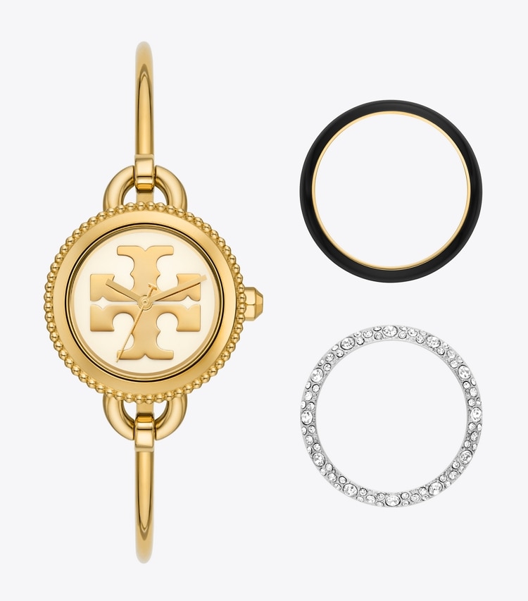 Tory Burch MILLER BANGLE WATCH, GOLD-TONE STAINLESS STEEL - Ivory/Gold/Multi Toprings