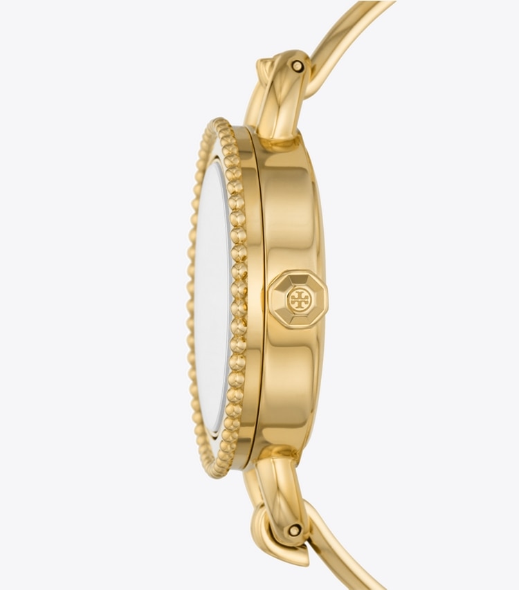 Tory Burch MILLER BANGLE WATCH, GOLD-TONE STAINLESS STEEL - Ivory/Gold/Multi Toprings