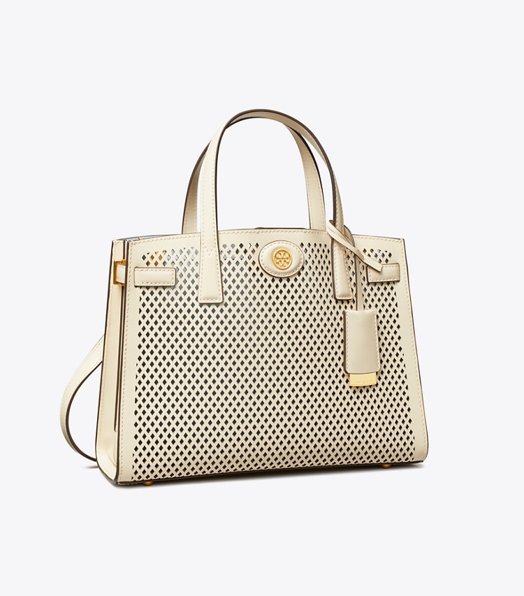 Tory Burch SMALL ROBINSON PERFORATED SATCHEL - Light Cream