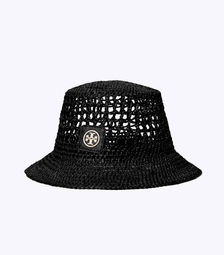 Tory Burch RAFFIA BUCKET HAT - Black / Black