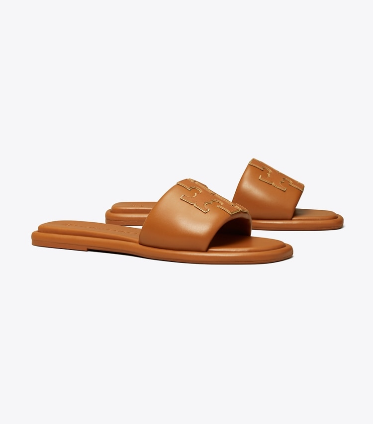 Tory Burch DOUBLE T SPORT SLIDE - Bourbon Miele / Gold