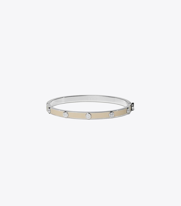 Tory Burch MILLER STUD ENAMEL 5MM HINGE BRACELET - Tory Silver / Sand