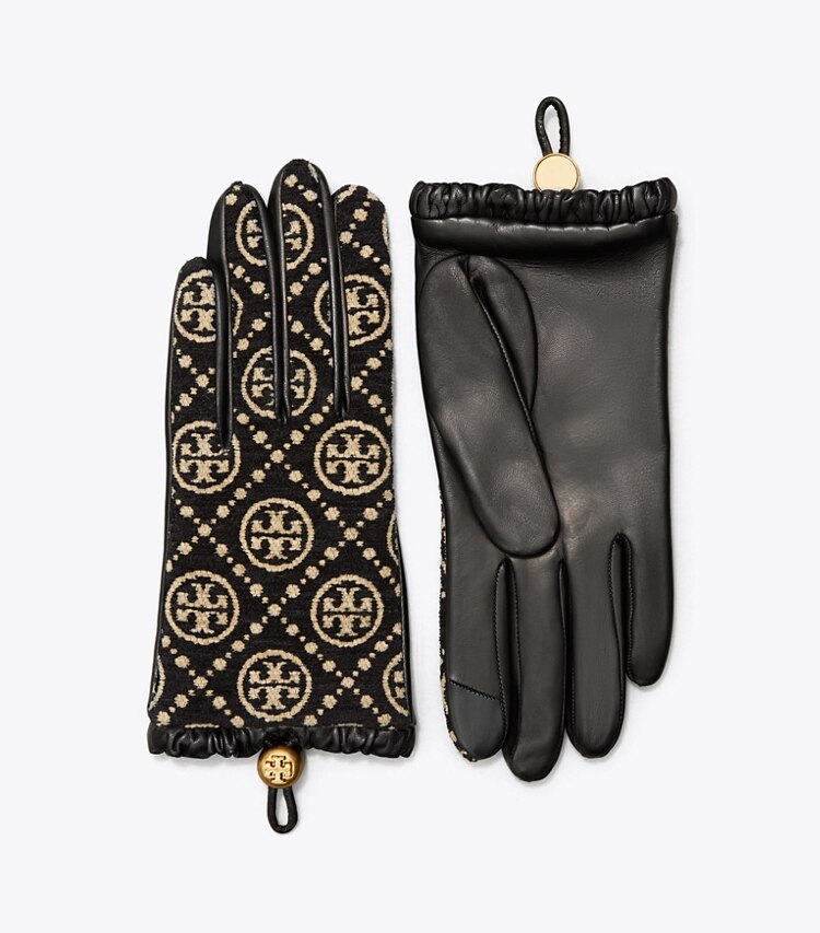 Tory Burch T MONOGRAM CHENILLE GLOVES - Black / New Cream