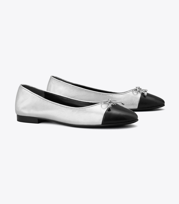 Tory Burch CAP-TOE BALLET - Silver / Perfect Black