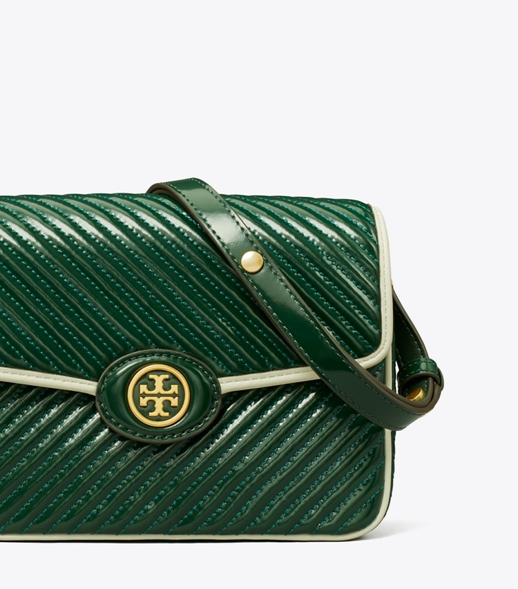 Tory Burch ROBINSON PATENT QUILTED SHOULDER BAG - Pine Tree