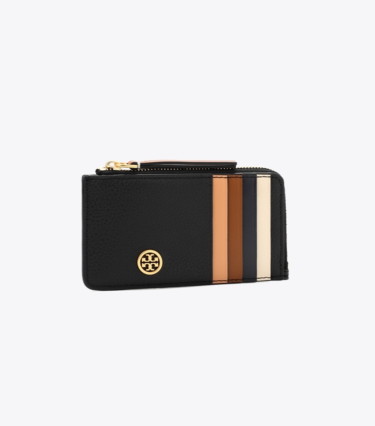 Tory Burch ROBINSON PEBBLED TOP-ZIP CARD CASE - Black