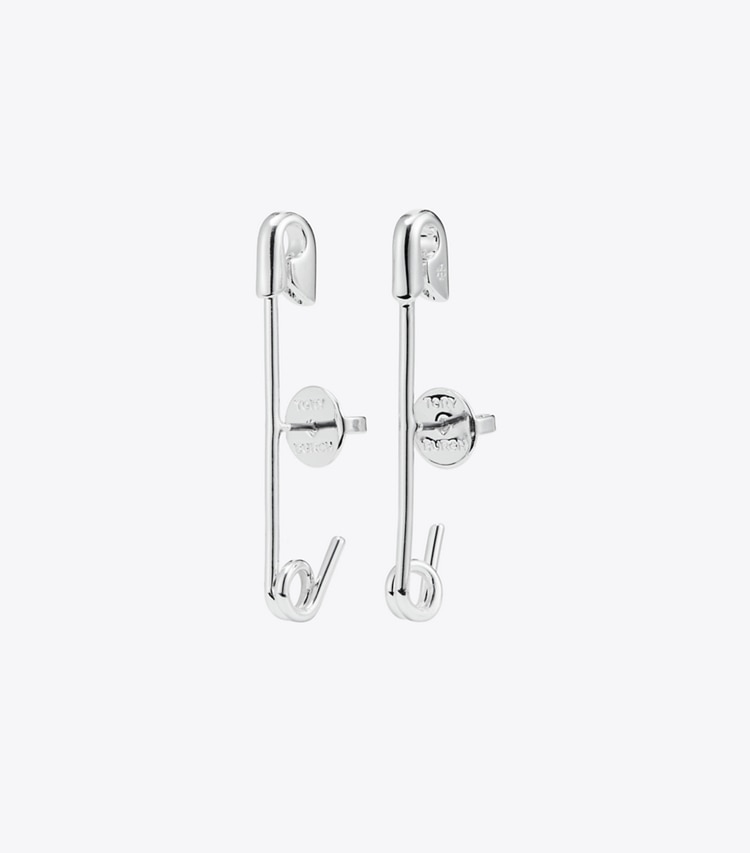 Tory Burch SMALL SAFETY PIN EARRING - Tory Silver