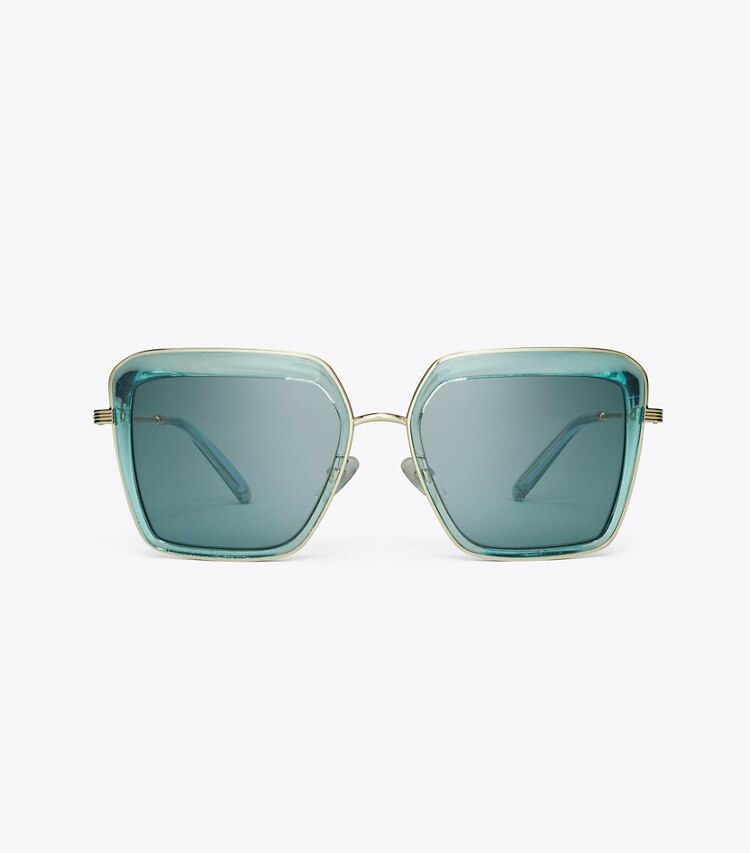 Tory Burch KIRA BOLD RIM SUNGLASSES - Transparent Light Blue/Solid Blue