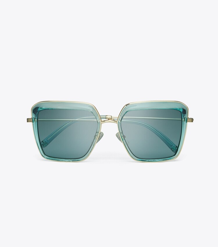 Tory Burch KIRA BOLD RIM SUNGLASSES - Transparent Light Blue/Solid Blue