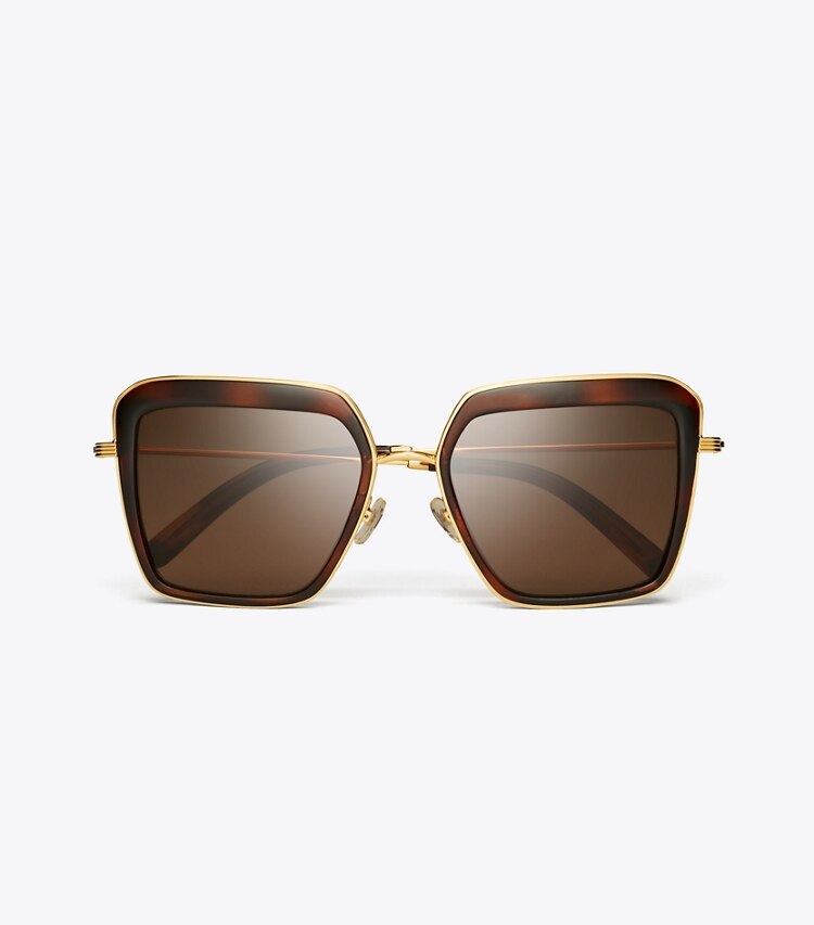 Tory Burch KIRA BOLD RIM SUNGLASSES - Dark Tortoise/Dark Brown